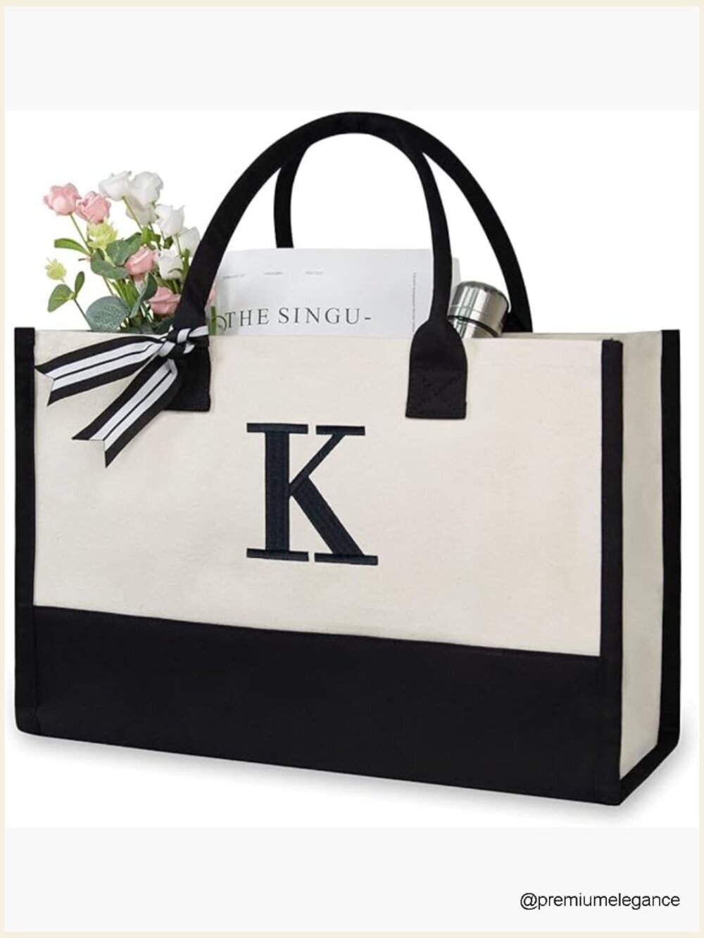 Personalized Initial Canvas Beach Tote Bag Monogrammed Gift